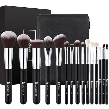 Makeup Brushes with Bag,15Pcs Makeup Brush Set Christmas Gift Travel Kabuki Foundation Blending Blush Eyeliner Shadow Brow Concealer Brushes Kit Black