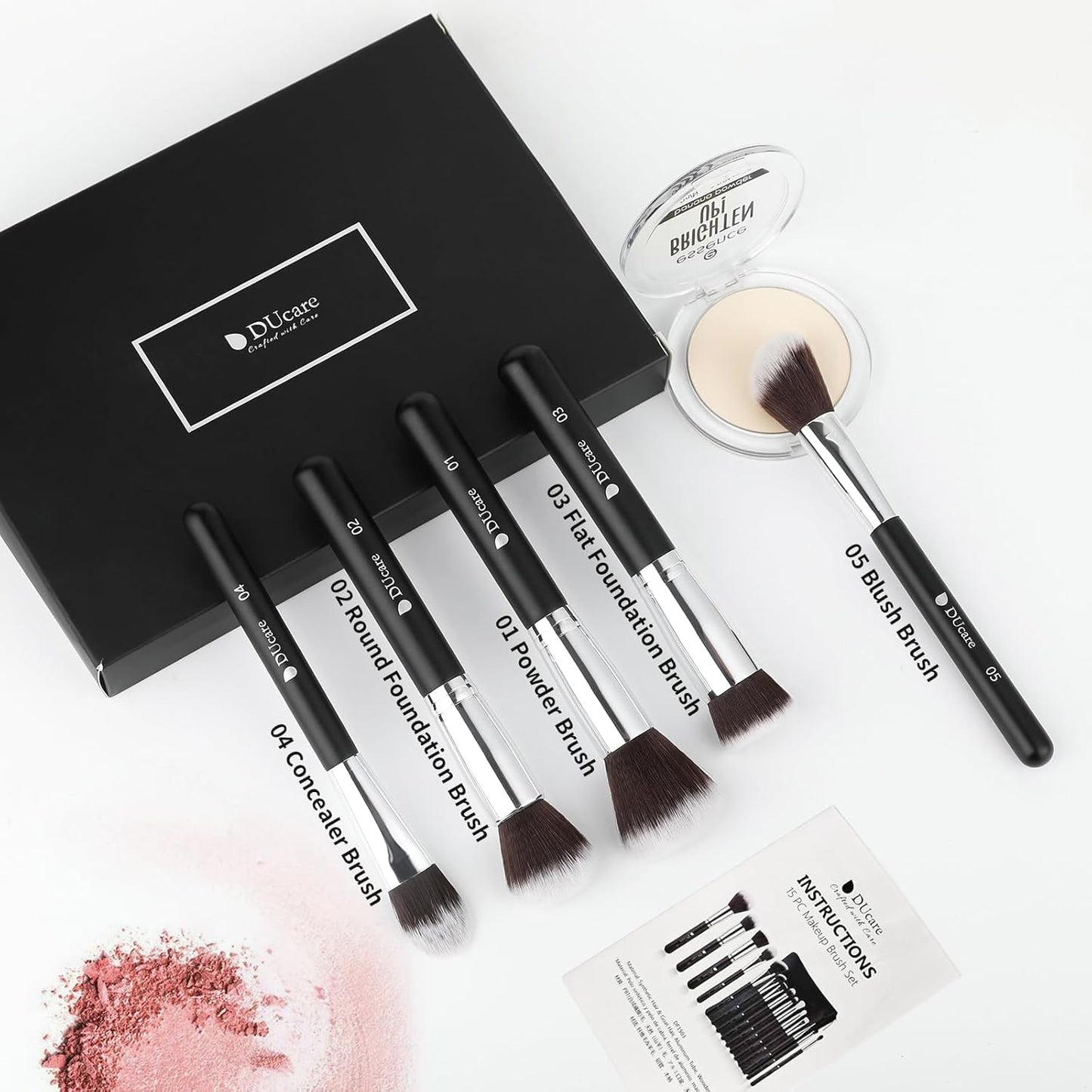 Makeup Brushes with Bag,15Pcs Makeup Brush Set Christmas Gift Travel Kabuki Foundation Blending Blush Eyeliner Shadow Brow Concealer Brushes Kit Black