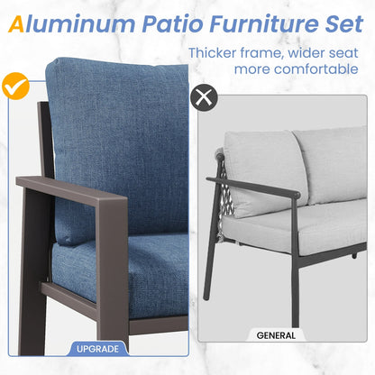 Aluminum Patio Furniture Set, Contemporary Outdoor Couch Set, Aluminum Patio Conversation Set, Blue
