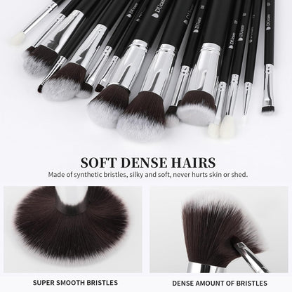 Makeup Brushes with Bag,15Pcs Makeup Brush Set Christmas Gift Travel Kabuki Foundation Blending Blush Eyeliner Shadow Brow Concealer Brushes Kit Black