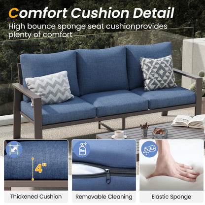 Aluminum Patio Furniture Set, Contemporary Outdoor Couch Set, Aluminum Patio Conversation Set, Blue